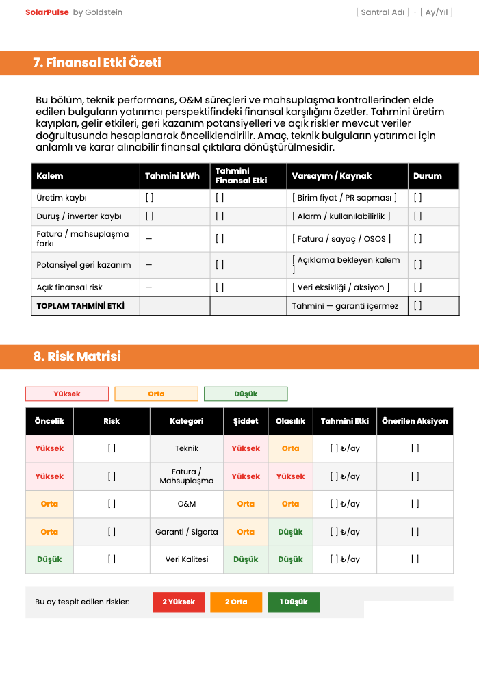 Finansal etki özeti — rapor sayfası